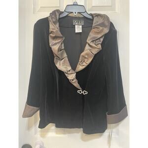 Alex Evenings Xl Black Velvet Jacket Blazer Brown/gold Ruffle Cuff Top